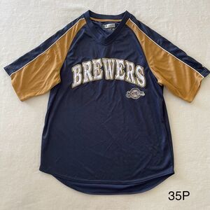True Fan Genuine Milwaukee Brewers Pullover Baseball Jersey Mens Sz L Blue MLB‎